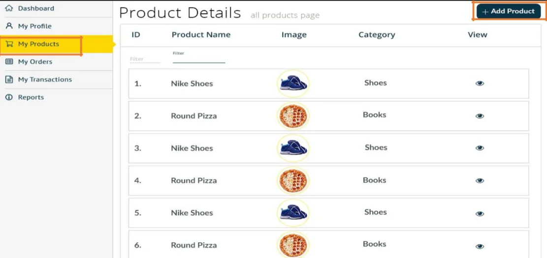 Tijari merchant dashboard: product catalog listing