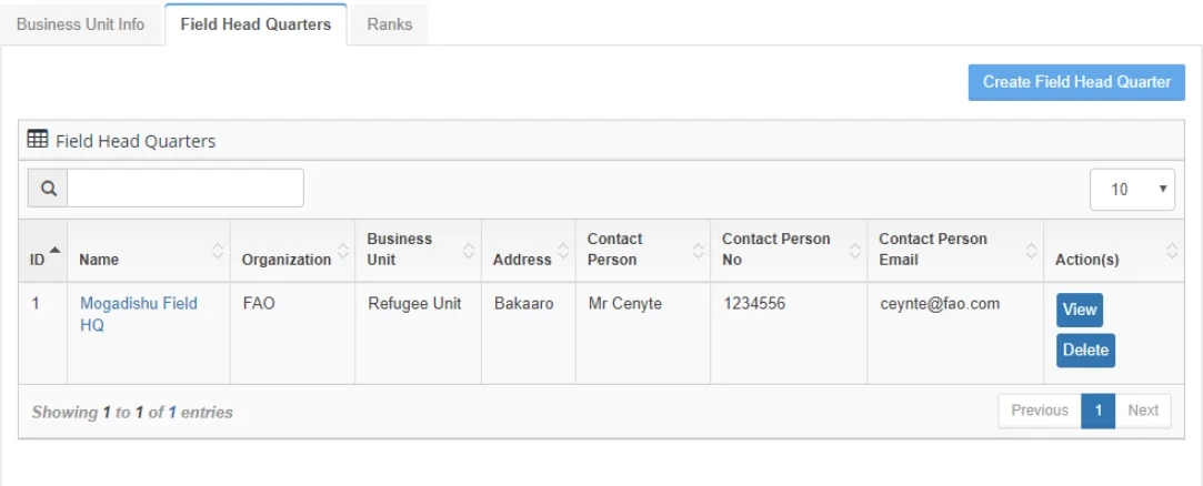 Biometric payroll system: field headquarters registry