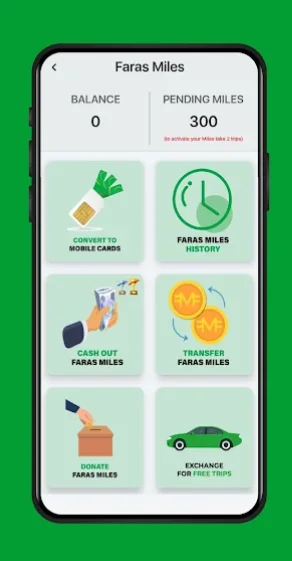 Faras Miles loyalty rewards screen