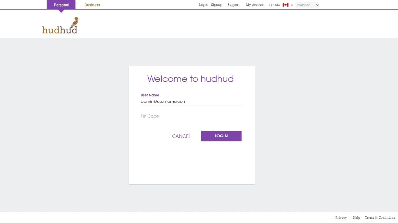 Hudhud login page