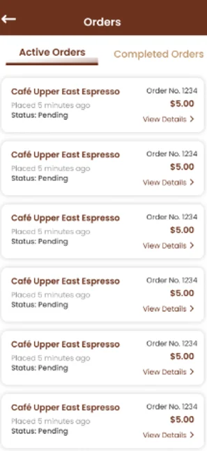 QahwaPoint app order history screen