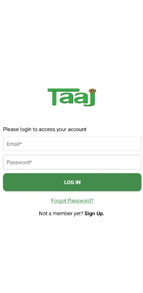 Taaj / PaySii login screen